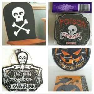 Halloween Party Plates Sign Chair cover coaster